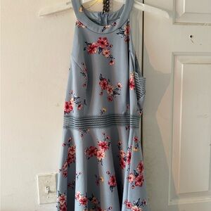 Floral Halter Dress in Blue and Pink